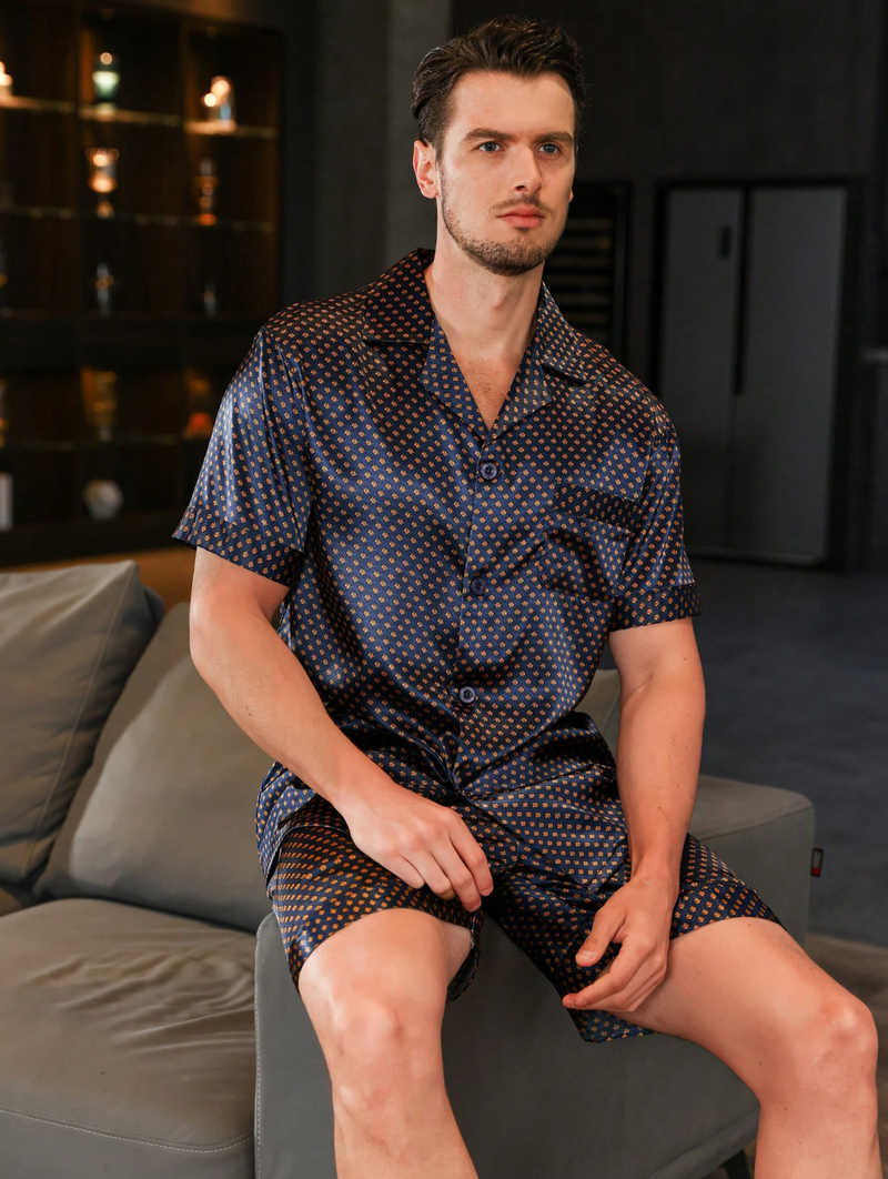 Men's clothing men's large size loose home clothes summer men's breathable thin short-sleeved shorts ice silk pajamas set_voghion.com