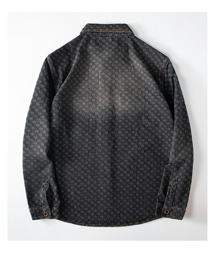 Herrkläder Höstnya Löstvättad gammal jeansskjorta Långärmad herrskjorta Jacquardjacka_voghion.com