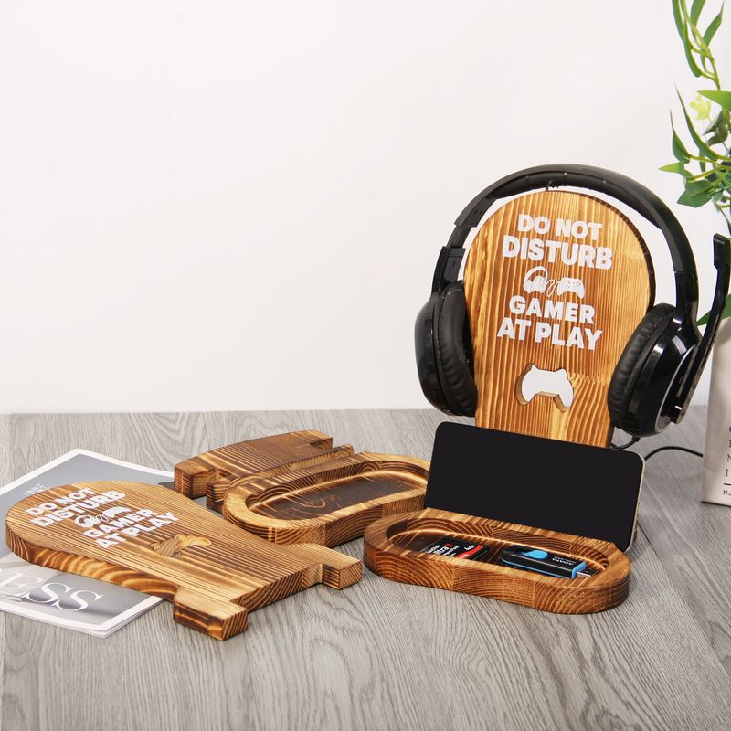 Bureaublad houten standaard, eenvoudig spel multifunctionele draadloze headset display, hoofdtelefoonstandaard_voghion.com