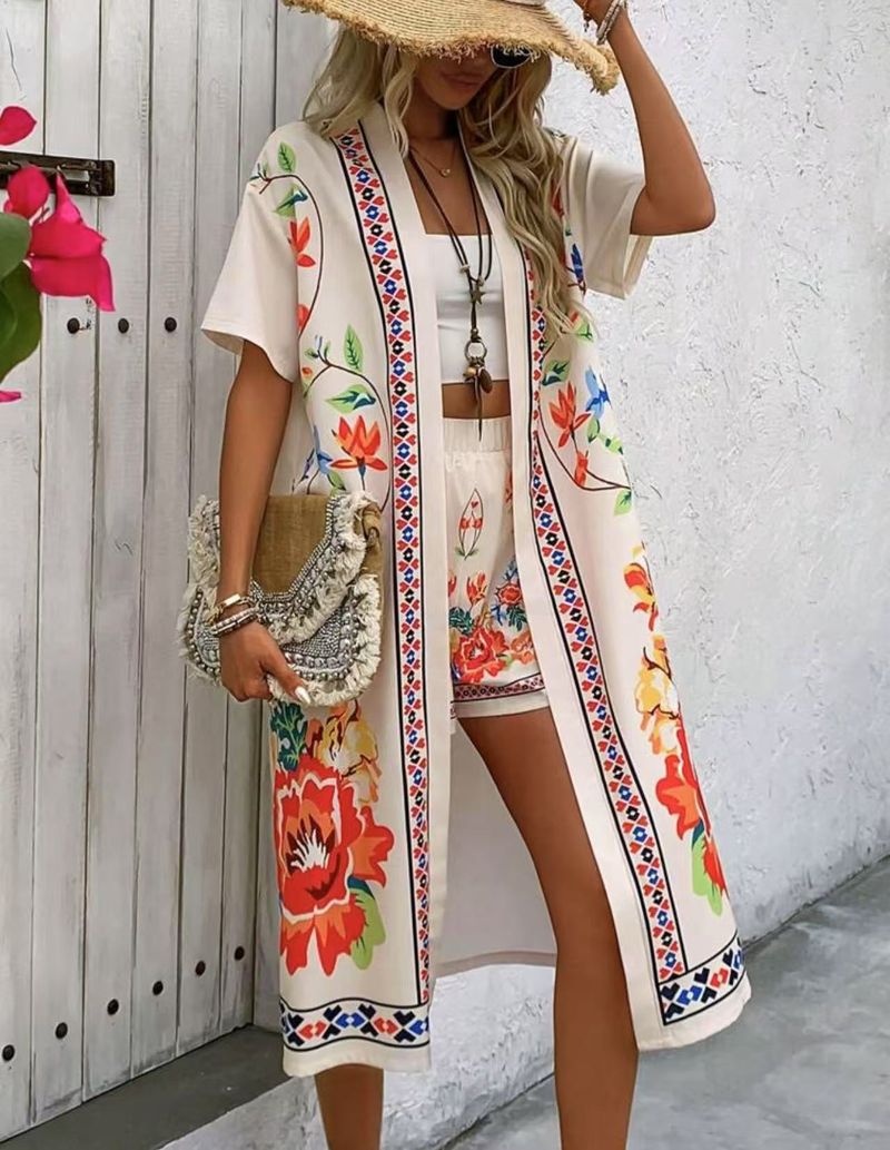 Cardigan lungo casual con stampa in stile etnico retrò bohémien da donna_voghion.com