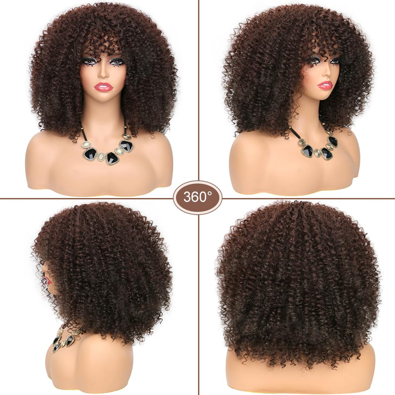 Synthetic Hairhair Short Afro with Bangs Natural 16Inch 290G Wig Kinky Curly Wigs for_voghion.com