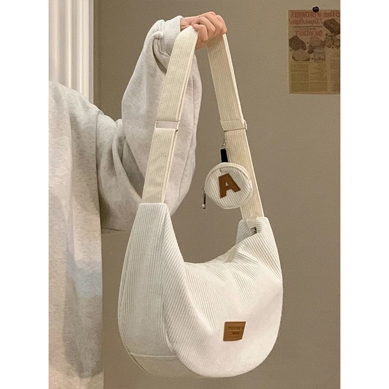 Elegante borsa a tracolla in velluto a coste da donna con fodera interna - Borsa a tracolla casual boho per l'uso quotidiano, spaziosa organizer con chiusura a cerniera_voghion.com
