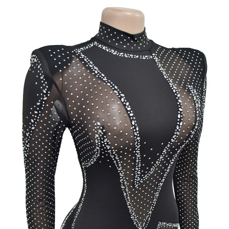 Roupas femininas moda feminina cor sólida malha imprensa broca calças de manga longa macacão_voghion.com