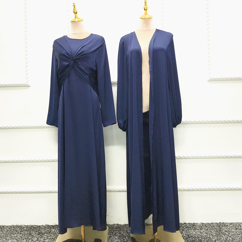 Moda musulmană Turcia Dubai La modă rochie solidă din două piese costum cardigan LR511_voghion.com
