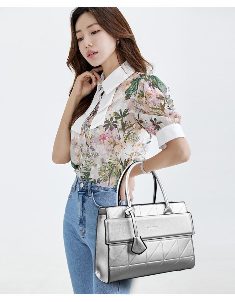 Ensemble élégant de 3 sacs à main urbains en cuir PU - Sac bandoulière, sac à main et sac cabas avec finition texturée pour femme (Noir/Argent/Caramel/Vert foncé)_voghion.com