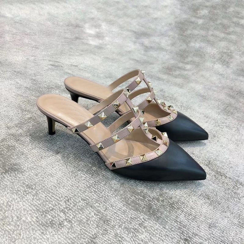 25ss Brand 2025 V Version New Rivet Pointed Toe High Heels Stiletto Heel Half-covered Sandals For Women Outdoor Summer_voghion.com
