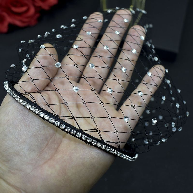 Faixa de cabelo com véu de cristal brilhante para mulheres - elegante acessório de cabeça para noivas com malha densa de strass, perfeito para casamentos, festas e ocasiões especiais_voghion.com