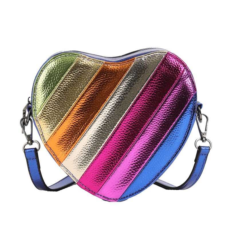 Nuova borsa a tracolla a forma di cuore con patchwork arcobaleno, con design di nicchia, per donna, con motivo a blocchi di colore._voghion.com