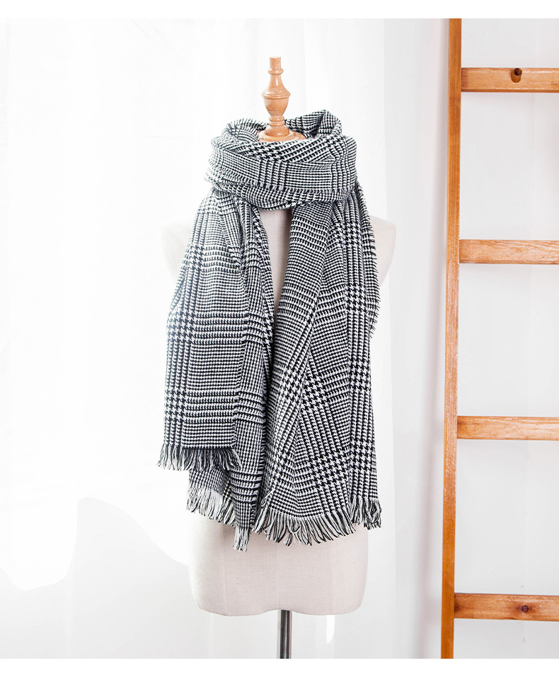 Sciarpe da donna nuova sciarpa con frange a quadri marroni, nere e bianche, a pied de poule, sciarpa da donna, scialle spesso_voghion.com