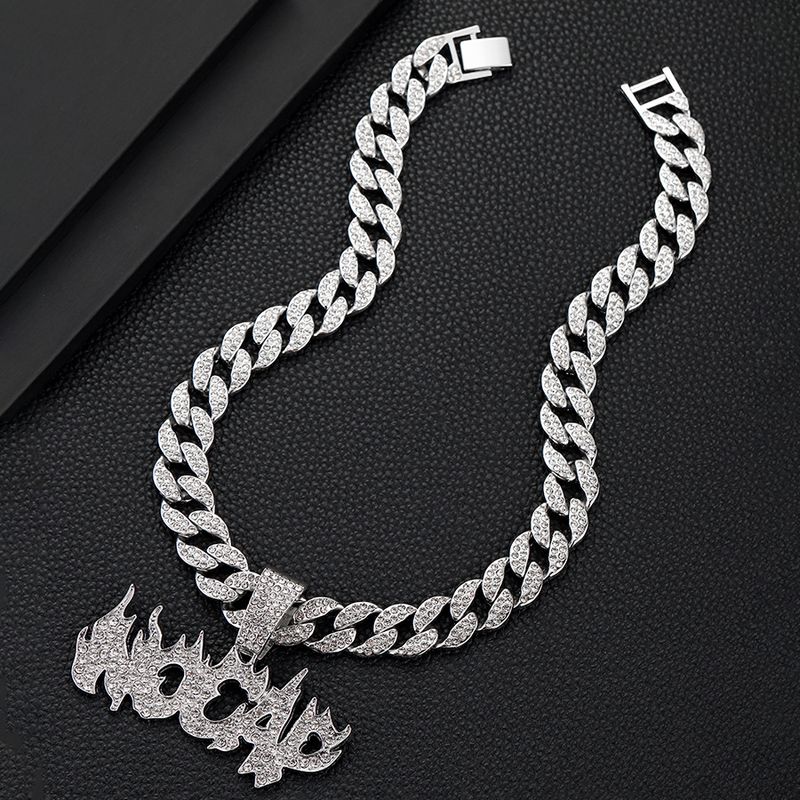 Flame Pendant, Letter Pendant Necklace, Personalized Men's Cuban Chain, Color Options_voghion.com