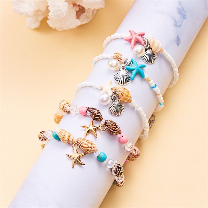 Hot Selling Bohemian Style Starfish Shell Conch Seed Bead Summer Beach Vacation Bracelet_voghion.com