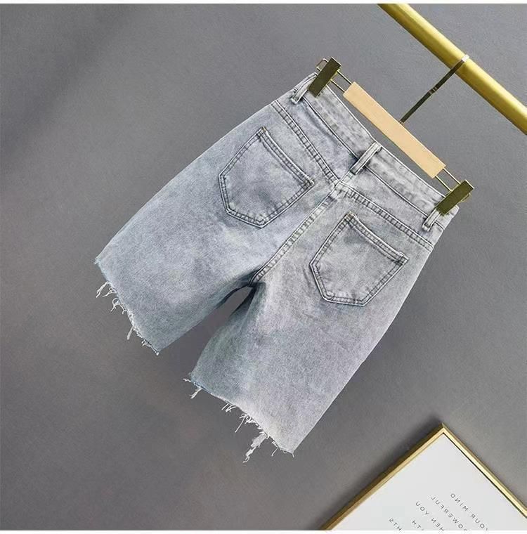 Dameskleding gescheurde denim jeans hoge taille slanke zware losse slanke vijfpunts jeans_voghion.com