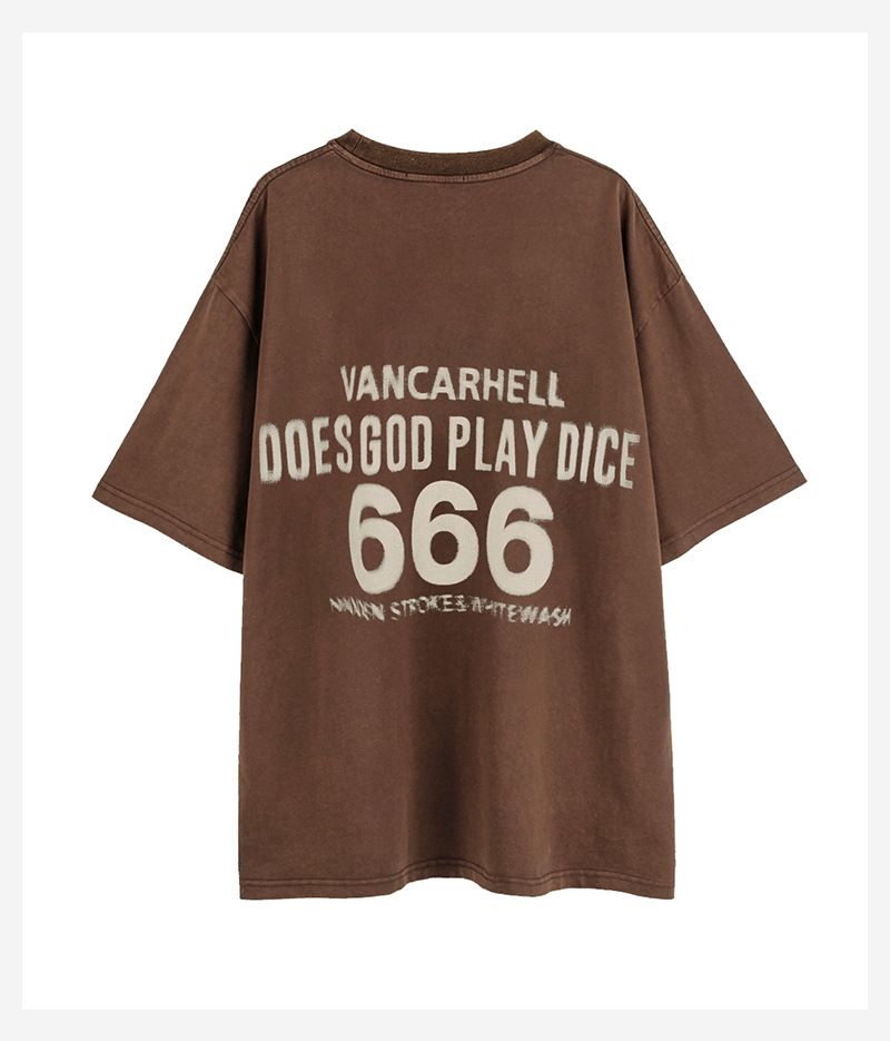 Abbigliamento maschile, marchio di moda retrò americano, maglietta a maniche corte con stampa di vecchi dadi lavati, camicia a maniche corte da uomo oversize e ampia da uomo_voghion.com