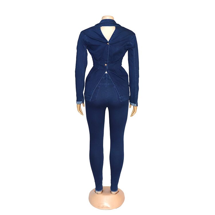 Damenbekleidung, Anzug, Stretch-Jeans-Oberteil, zweiteiliges Set_voghion.com