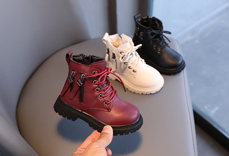 Scarpe per bambini Autunno e inverno Stivali Martin in velluto Scarpe piccole e calde in pelle Stivali corti grandi in cotone per ragazze_voghion.com