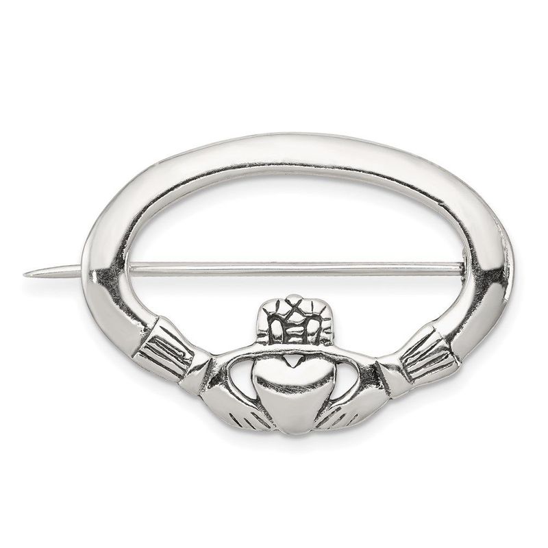 Sterling Silver Antiqued Claddagh Pin_voghion.com
