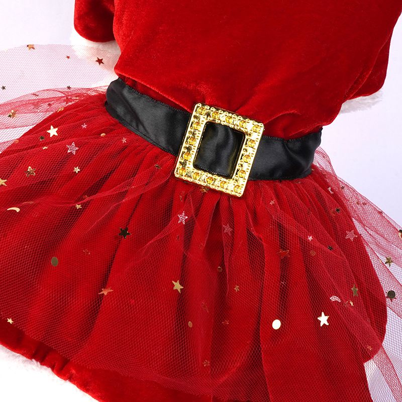 Vestiti per cani da compagnia, abito da festa, fiocco, gonna in rete di velluto rosso natalizio_voghion.com