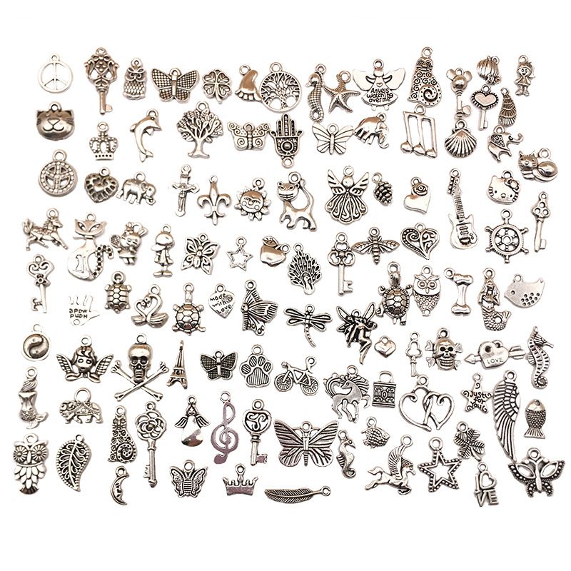 Accesorios para pulseras de plata tibetana regulares, colgantes, juegos de 100 aretes, accesorios de bricolaje_voghion.com