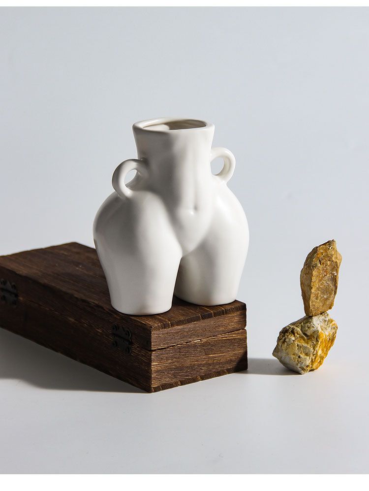Minimalist White Ceramic Vase – Modern Abstract Sculpture For Dried Flowers & Home Decor, Handcrafted Matte Finish_voghion.com