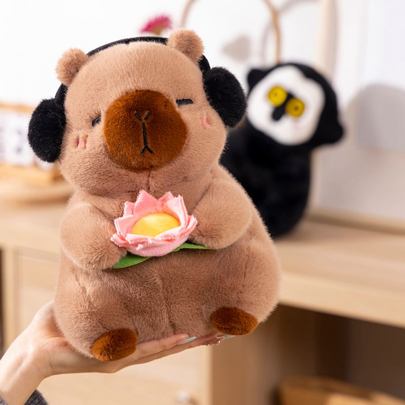 Cute Capybara Plush Toy Stuffed Soft Animals Peace & Love Capybara Doll Fluffy White-face Monkey Toy Kids Toys Birthdat Gifts_voghion.com