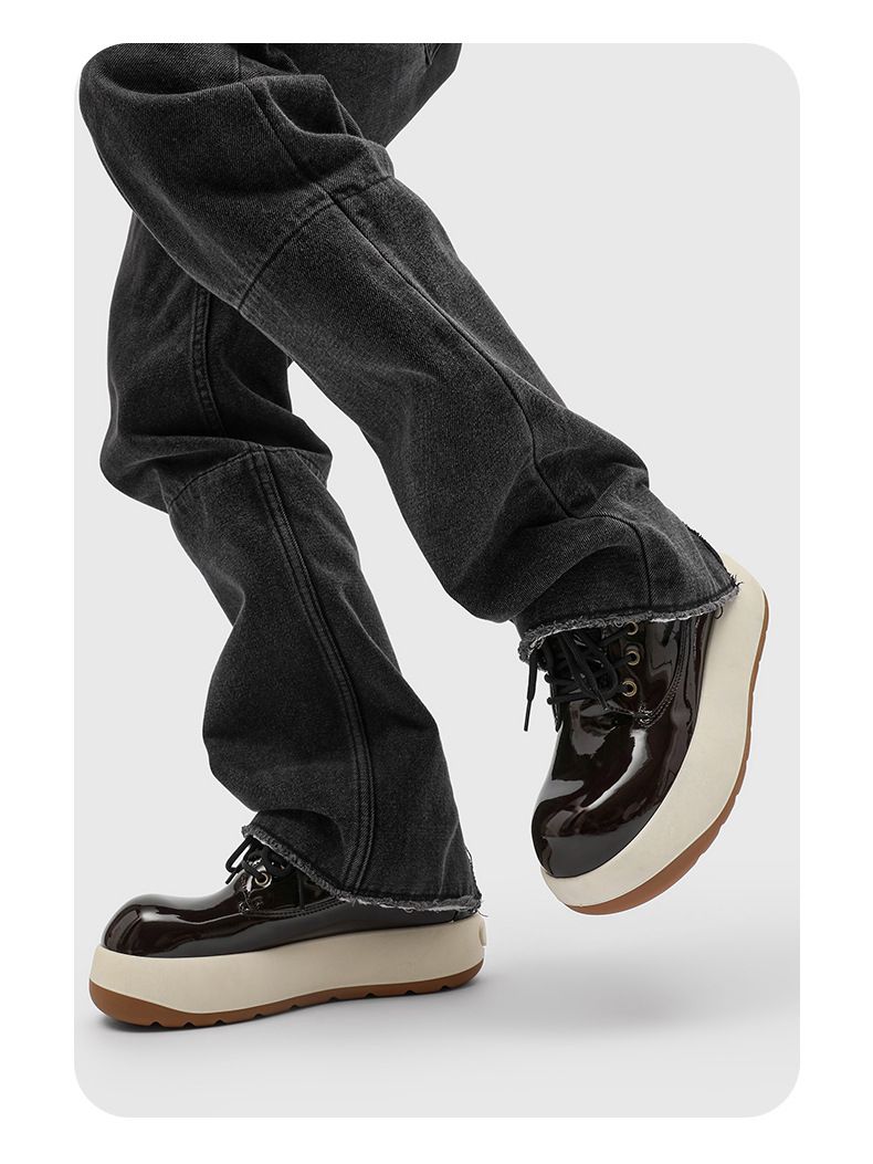 Men's Chunky Derby Boots Retro Motorcycle Style High Top Martin Boots In Yellow/Black/Brown - Fashionable & Comfortable_voghion.com