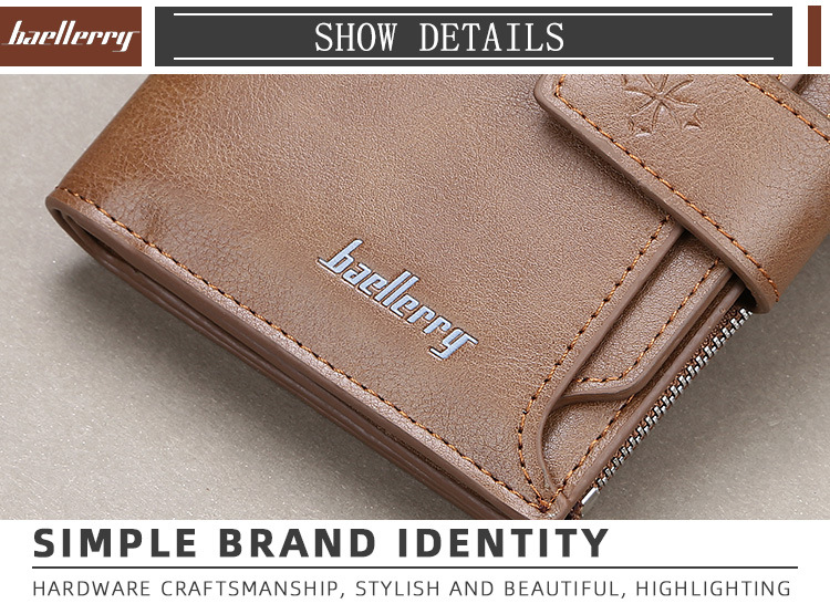 Cartera para hombre versión baellerry corta hebilla cartera con ranura para múltiples tarjetas cartera para licencia de conducir vertical de gran capacidad_voghion.com