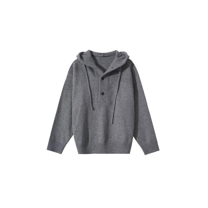 Winter Half Cardigan Hooded Pullover Sweater Men's Korean Style Simple Solid Color Loose Casual Versatile Knitted Top_voghion.com