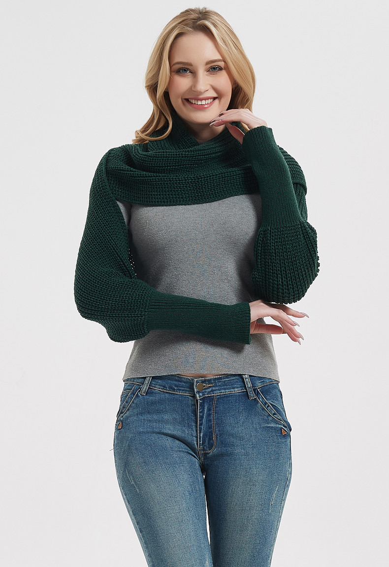 Women's Scarves version solid color acrylic wool knitted scarf with sleeves_voghion.com