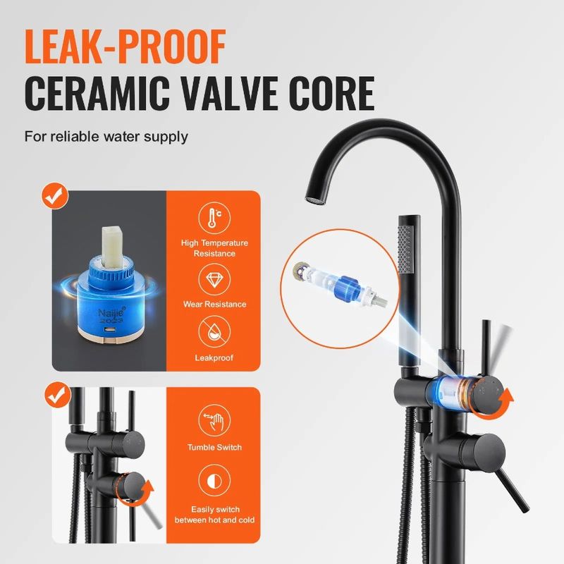 Spout Tub Shower Two Mixer Bathin Floor Mount For Water 360° Faucet Modes Swivel Freestanding Bathtub Filler Taps Freestanding_voghion.com
