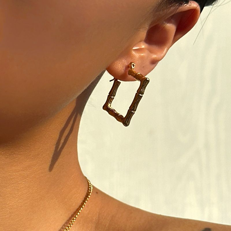 Spot Factory - Orecchini in bambù retrò con diamanti e acciaio al titanio, alla moda e di nicchia_voghion.com