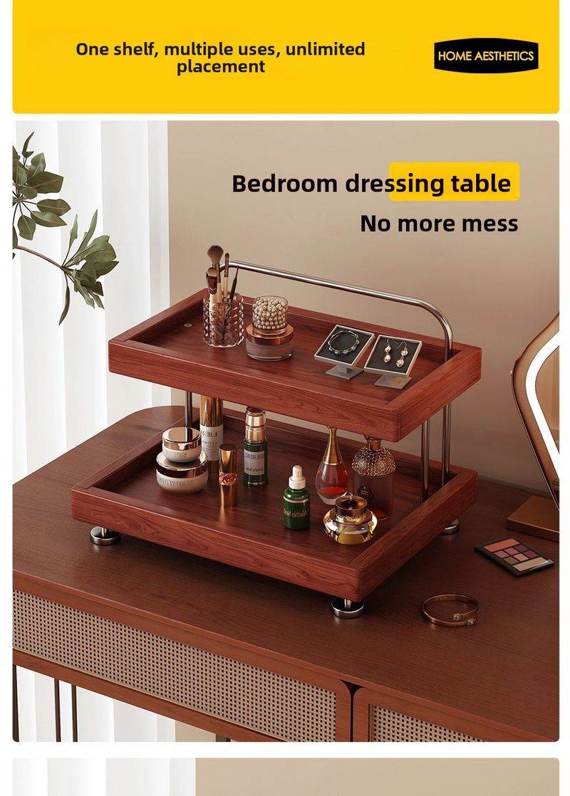 Solid Wood Dektop Dreing Table Skincare Organizer Multi-layer Liptick Perfume Cometic Storage Rack With_voghion.com