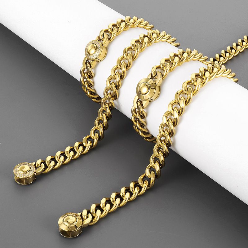 11 mm Titanstahl-Halskette im Hip-Hop-Punk-Stil mit CNC-gefrästem Diamantverschluss und vakuumvergoldeter kubanischer Kette für Herren_voghion.com