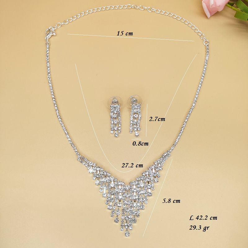 Set di gioielli da sposa - Collana, orecchini e bracciale in argento sterling con diamanti, regalo di nozze da 3 pezzi_voghion.com