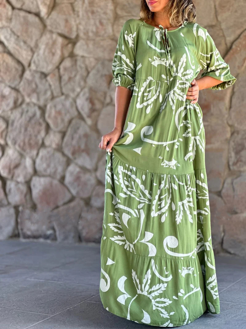 Damen Casual Plus Size Damenbekleidung Bedrucktes lockeres lässiges langes Kleid_voghion.com