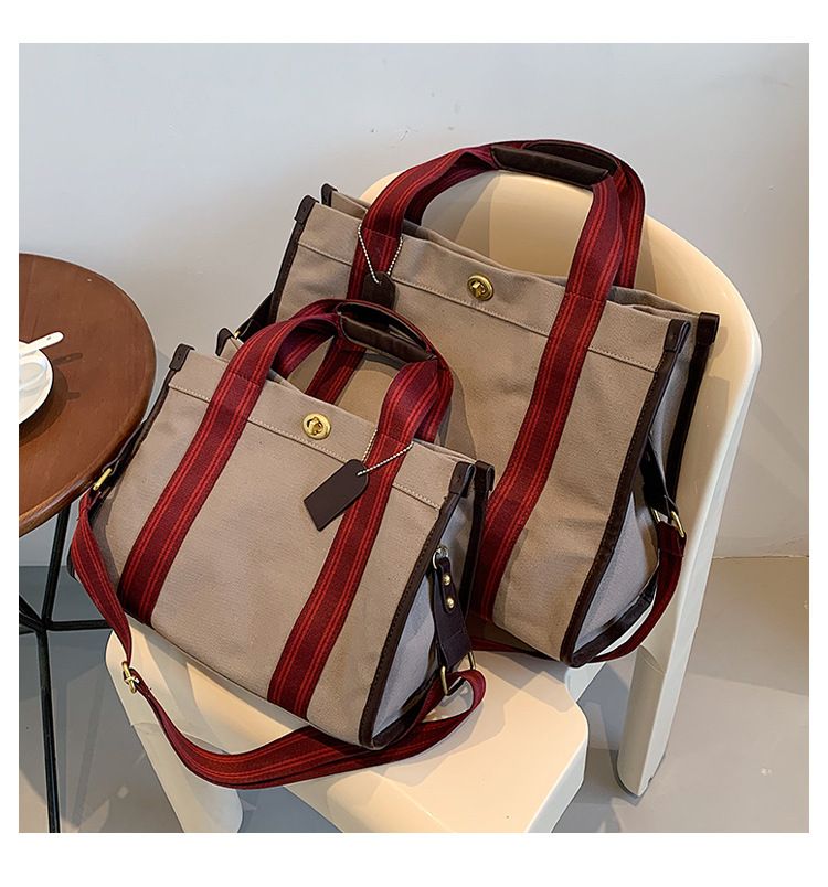 Women's Tote Bags Canvas Color-blocking Hand-held Tote Bag, Retro And Trendy, Large And Small Single-shoulder Crossbody Bag_voghion.com