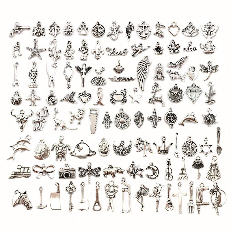 Accesorios para pulseras de plata tibetana regulares, colgantes, juegos de 100 aretes, accesorios de bricolaje_voghion.com