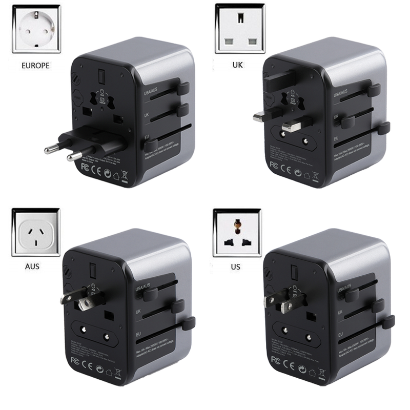 Schwarz 633F Internationaler Reiseadapter Mehrfachstecker Steckdosenverlängerung Universal-Ladegerät mit 4 USB-Ladeanschlüssen_voghion.com