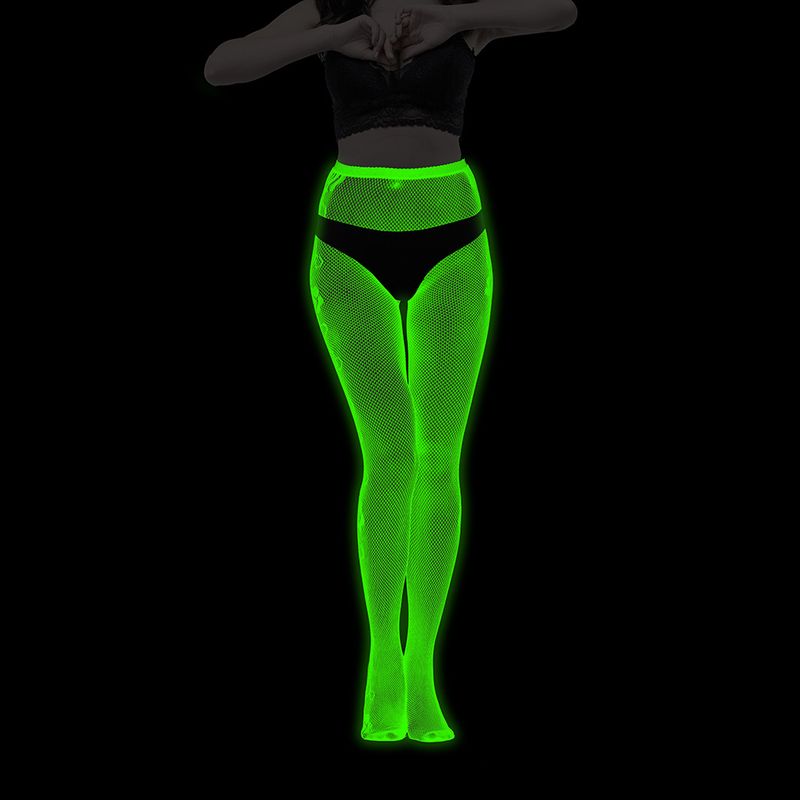 Calze con base luminosa, collant fluorescenti europei e americani, calze a rete luminose notturne, calzini in jacquard con pizzo e tatuaggio sexy con luce verde_voghion.com