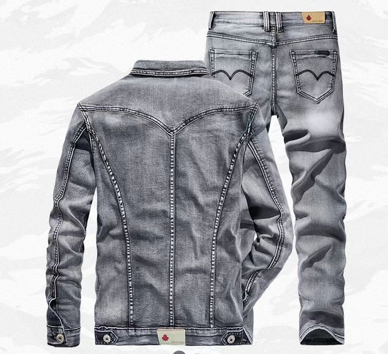 Ensemble deux pièces tendance pour homme, veste en jean et jean, tissu tricoté décontracté_voghion.com