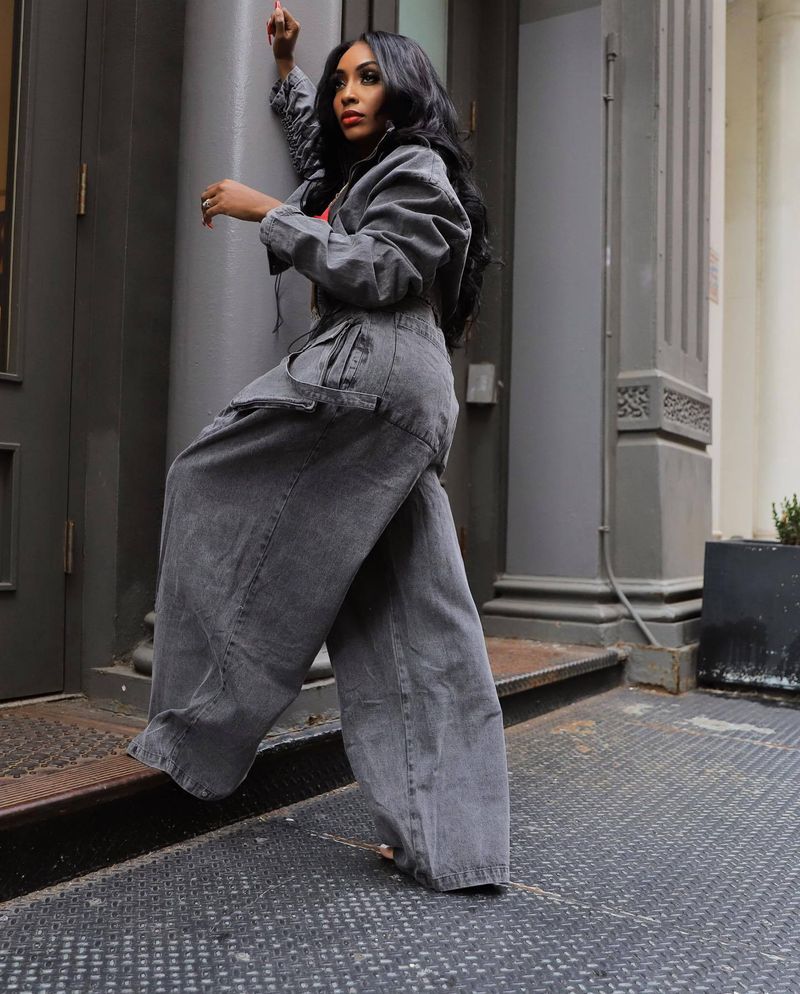 Damenbekleidung Mode Retro Weites Bein Lockerer Zweiteiler aus strapazierfähigem Denim Damenbekleidung_voghion.com