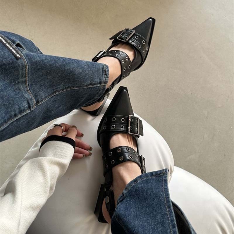 Französischer Mary-Jane-Schuh mit spitzer Zehenpartie für Damen aus der neuen Frühjahrskollektion, passender Rock, kleiner Lederschuh mit klobiger Sohle_voghion.com