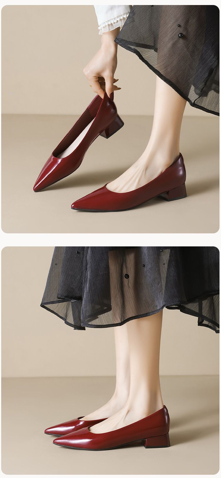 Pointed Single Shoes Women's Light Mouth Thick Heel High Heels One Pedal Black Commuter Work Shoes_voghion.com