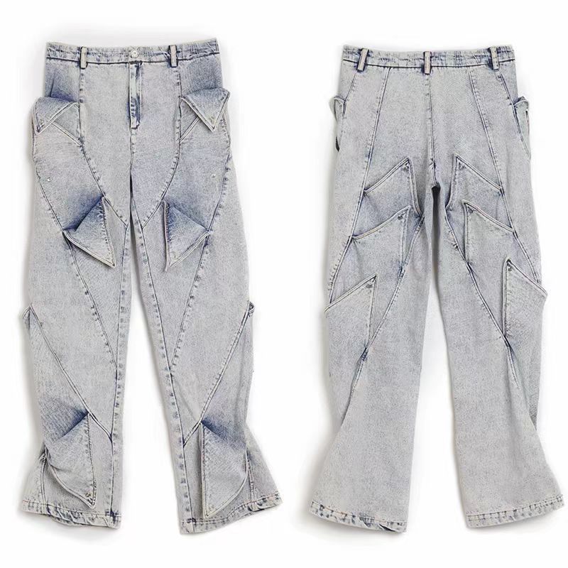 Ropa para hombres Vaqueros lavados deconstruidos retro de high street para hombres y mujeres, diseño de nicho, estilo artístico original, estilo retro infantil_voghion.com