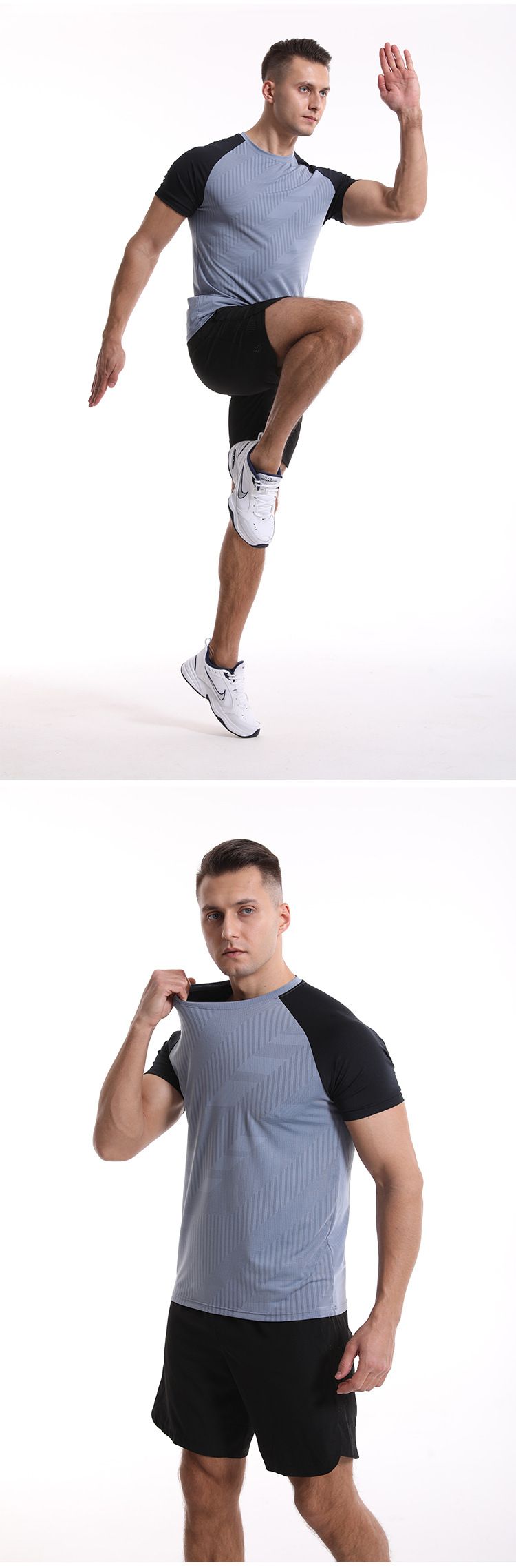 T-shirt court à manches courtes et contraste de couleur pour homme, idéal pour la course à pied, le basket-ball et le fitness, séchage rapide_voghion.com