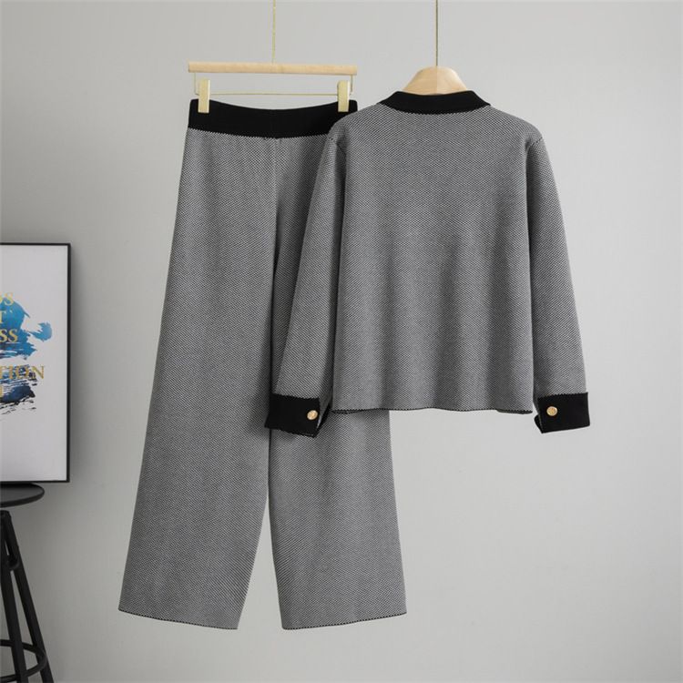 Women's Clothing Elegant Women's Casual Suit Set - Matching Blazer & Wide-Leg Pants, Stretch Comfort Fit, Poly-Viscose Blend Fabric, Black Color_voghion.com