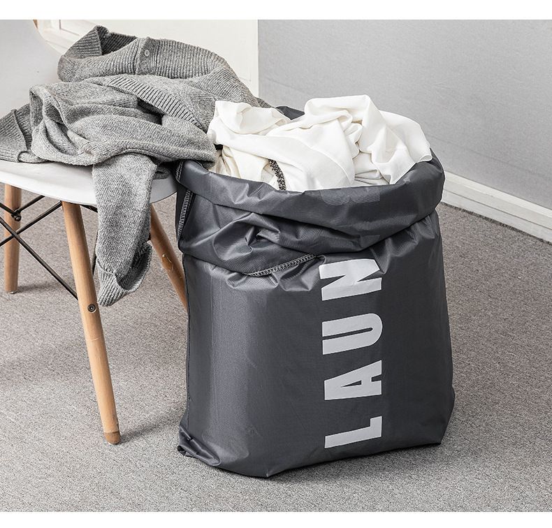Large Drawstring Laundry Bag – Durable Polyester Travel & Dorm Storage For Dirty Clothes (Grey/Blue, 1-Pack)_voghion.com