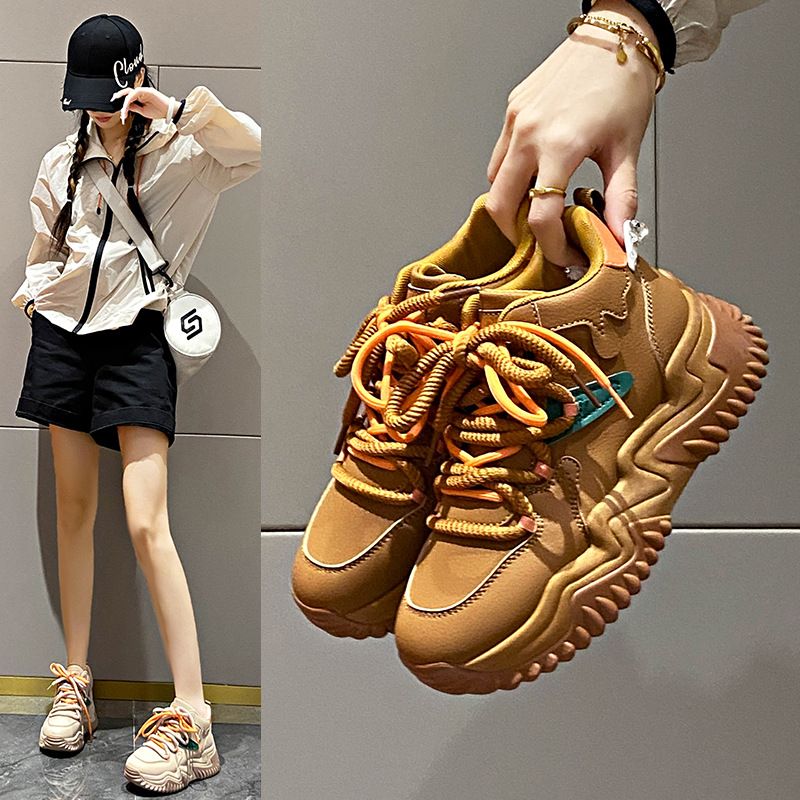 Bottes mi-hautes à plateforme pour femmes, chaussures de papa à plateforme, bottes d'alpinisme à lacets, chaussures décontractées pour femmes_voghion.com