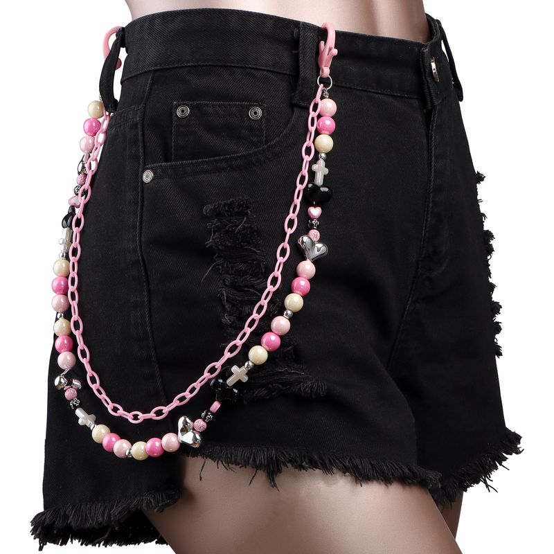 Colorful Dopamine Contrasting Heart-shaped Cross Bead Double-layer Acrylic Women's Versatile Pants Chain Y2K Accessories_voghion.com