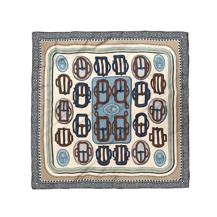 Sciarpa sottile in seta versatile da donna, 100% gelso, con morsetto blu Xili, 65 quadrati, primavera autunno estate_voghion.com