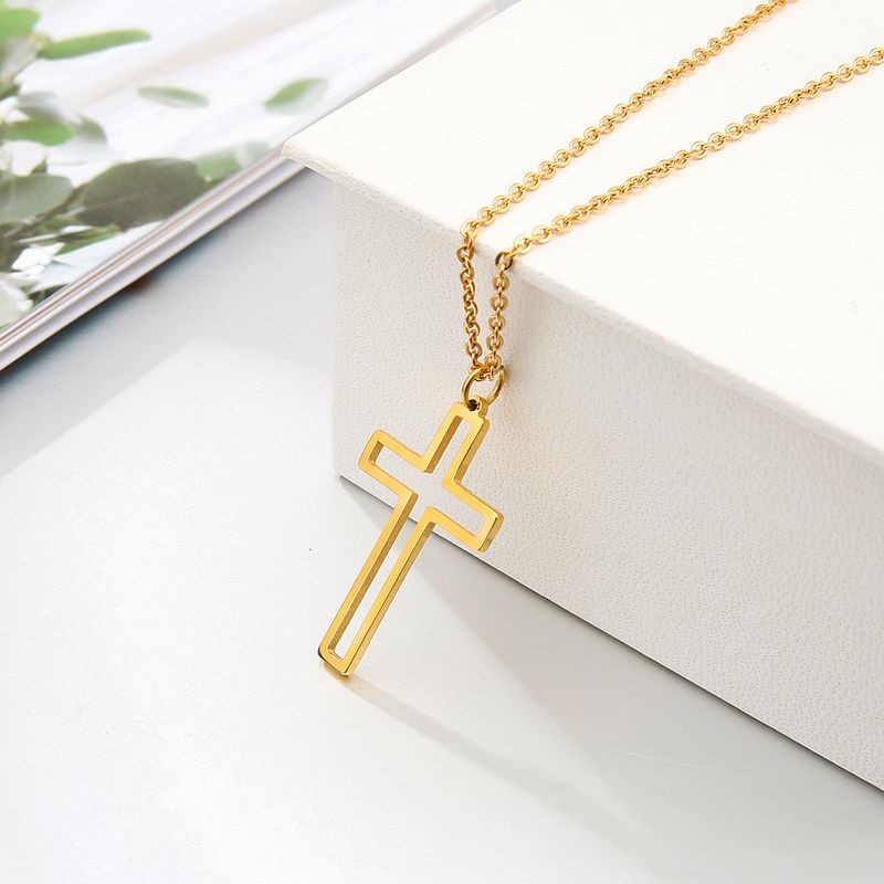 2025 Novidades Amaxer Aço Inoxidável Para Mulheres Amante Ouro Prata Cor Corrente Colar Pequena Cruz Jóias Religiosas_voghion.com